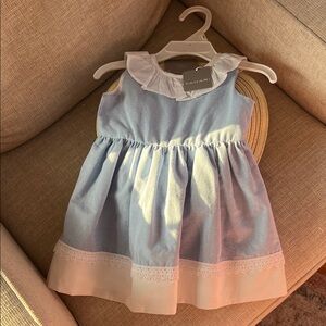 Tahari Blue and White Kids Dress with Ruffle Collar